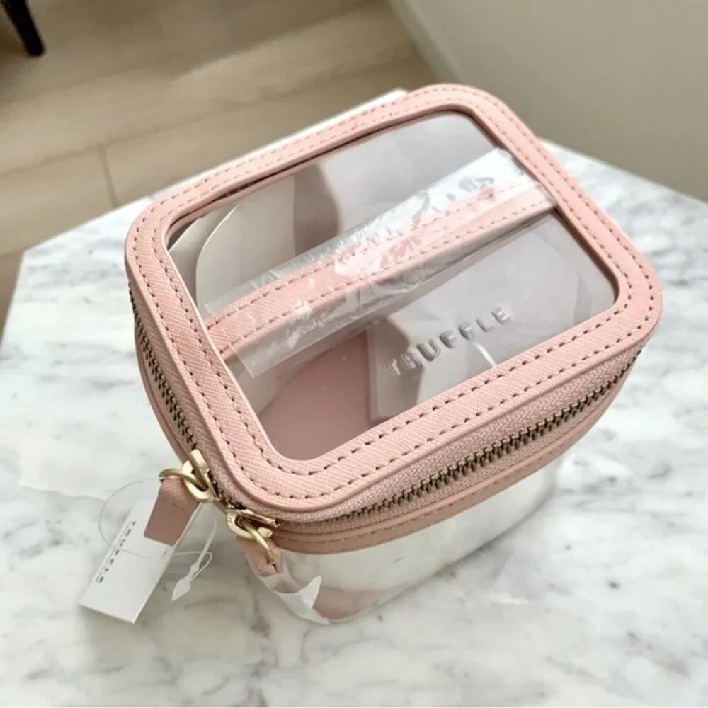 Blush Pink Clear Cosmetic Case with Handle